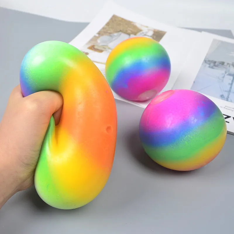 Regnbåge ventil boll squeezy stress boll squish squeeze gummiboll stressball ångest stress lättnad bollar autism fidget leksaker h3201