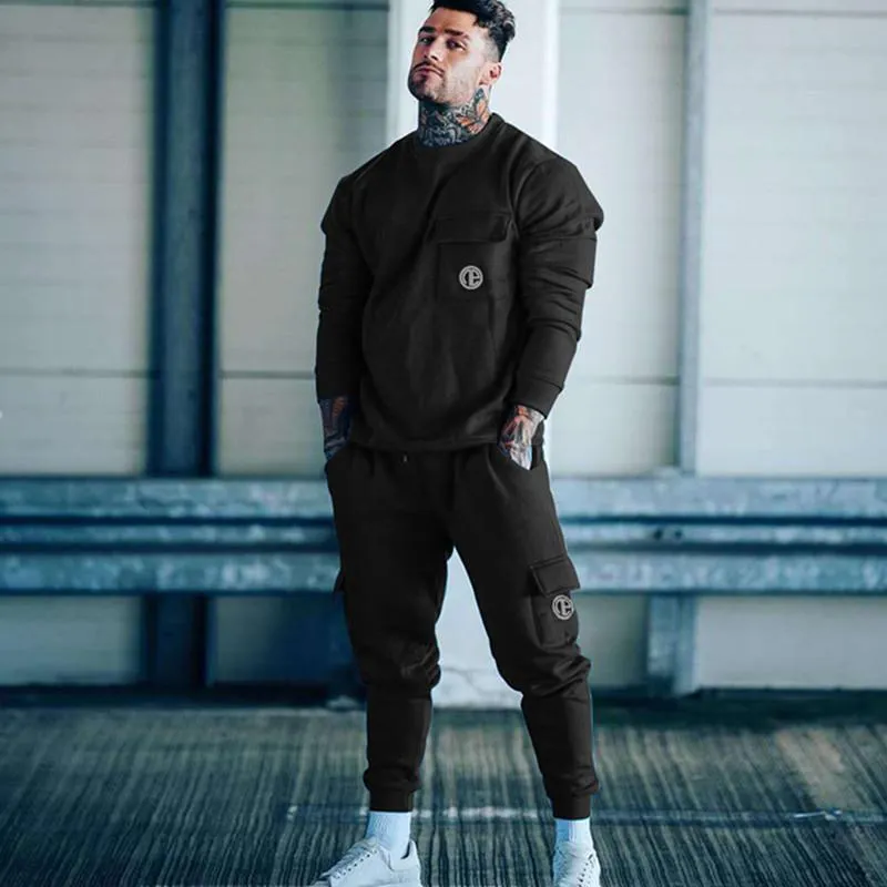 Мужские спортивные трексуиты 2021 Cousssuit Hoodie + брюки наборы мужчины повседневные толстовки с толстыми толстыми спортивные штаны мужской хлопок куртка осень зима спортивная одежда