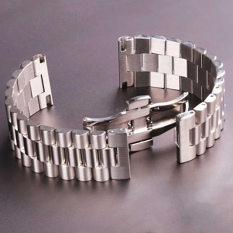 Stainless Steel Watchbands Bracelet Women Men Silver Solid Metal Watch Strap 16mm 18mm 20mm 21mm 22mm Accessories H0915