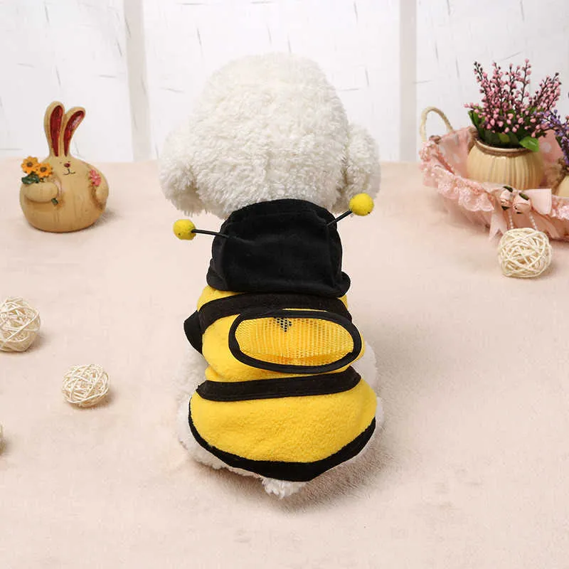 애완 동물 강아지 의류 패션 귀여운 만화 꿀벌 노란 애완 동물 옷 개 고양이 코트 자 켓 편리하고 실용적인