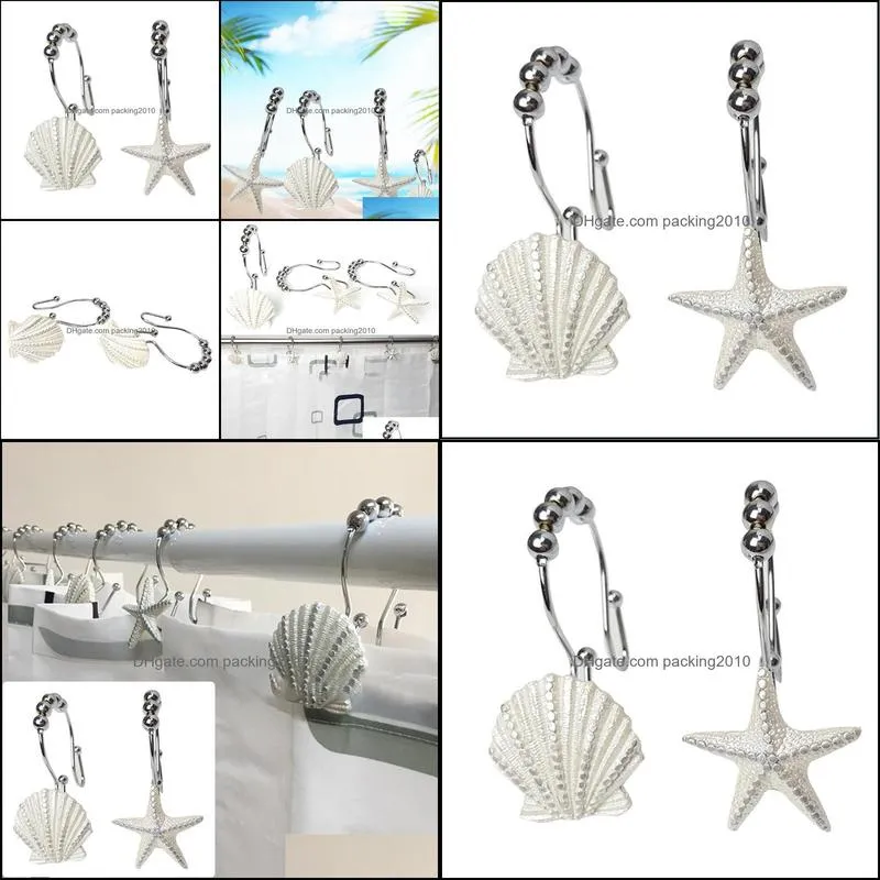 12pcs Accessories Double Rings Bedroom Stainless Steel Rustproof Seashell Shape Mini Elegant Shower Curtain Hook Modern Home