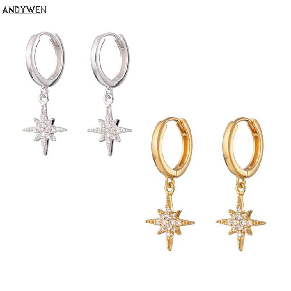 Andywen 925 Ayar Gümüş 9mm Pendientes Bırak Küpe Kar çiçeği Dangle Charms Kadınlar Kristal CZ Zirkon Lüks 210608