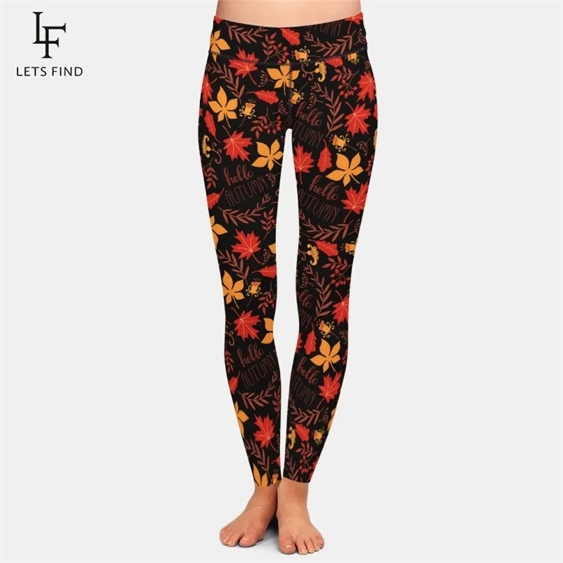 Letsfin Fashion Dames Fitness Hoge Taille Leggings Training Casual Broek Broek 3D Maple Blad Digitaal Afdrukken Plus Size 210925