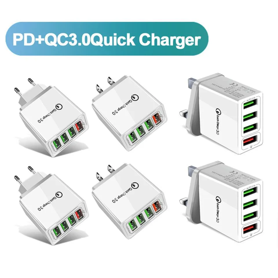New Quick Charge 3.0 4.0 USB Charger 3.1A Fast Wall Mobile Phone Charger For 4 Ports Adapter QC 3.0 Chargera36