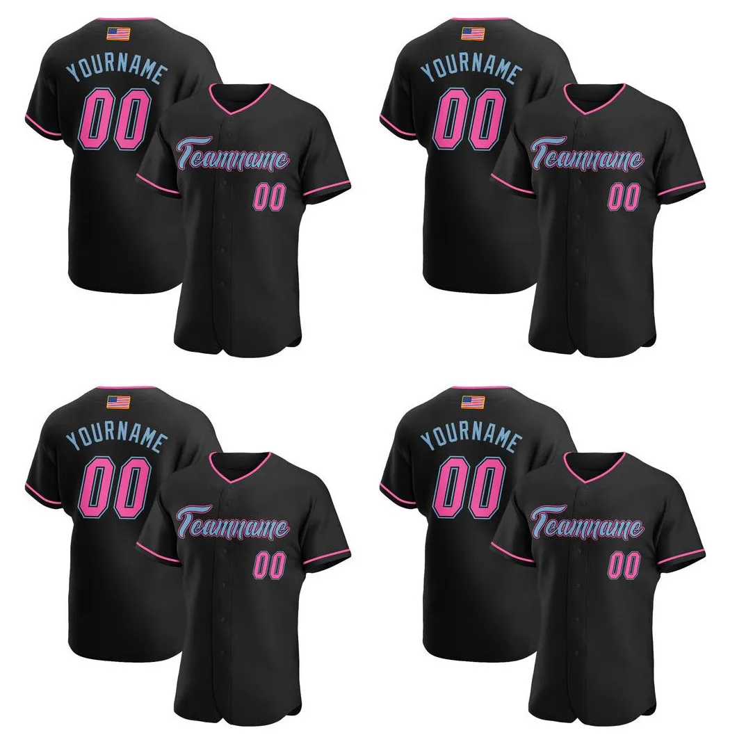 Benutzerdefinierte schwarze rosa-helle blau-2 authentische amerikanische flagge mode baseball jersey