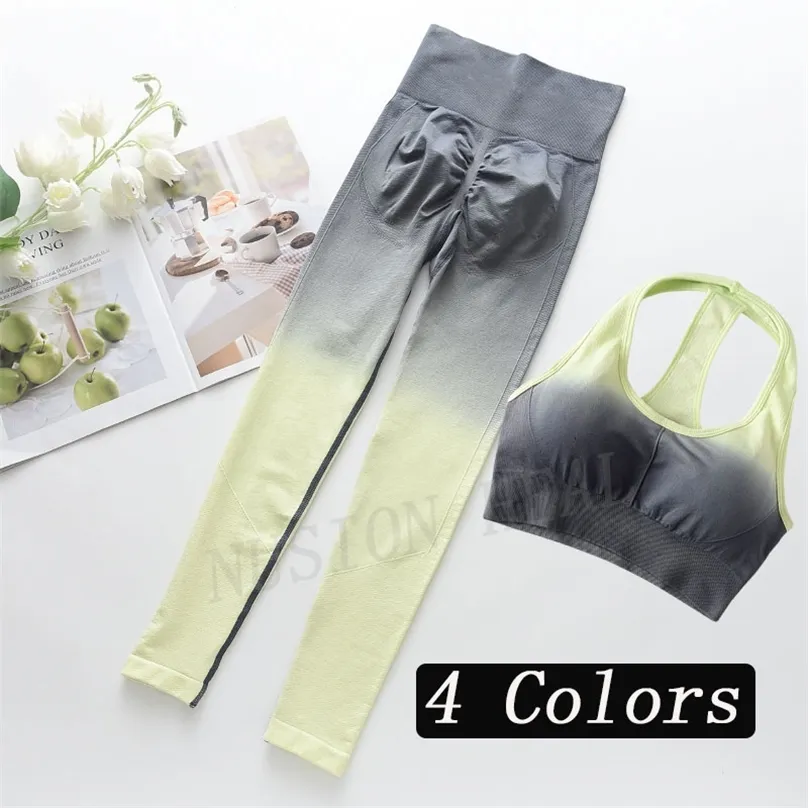 2 stks Naadloze Yoga Set Gym Fitness Kleding Dames Pak Sportkleding Vrouwelijke Workout Leggings Top Sport Clothes Training 210802