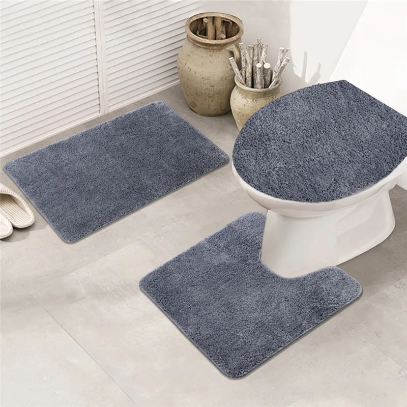 European Toilet Seat Covers 3 Piece Set Bathroom Non Slip Floor Mat Wholesale Solid Color Superfine Fiber Cushion