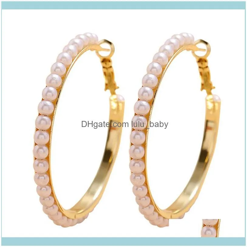 Boho Simulated Pearl Hoop Earrings For Women Hand Weave Crystal Beads Korean Statement Jewelry Bride Wedding & Huggie