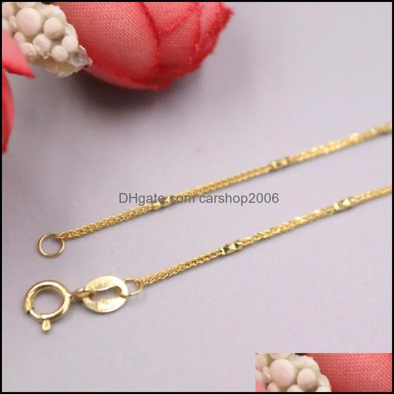 Fine Pure Au750 18kt Yellow Gold Chain 1mmW Women Wheat Link Bead Necklace 16.5inch 1.8-2g Chains