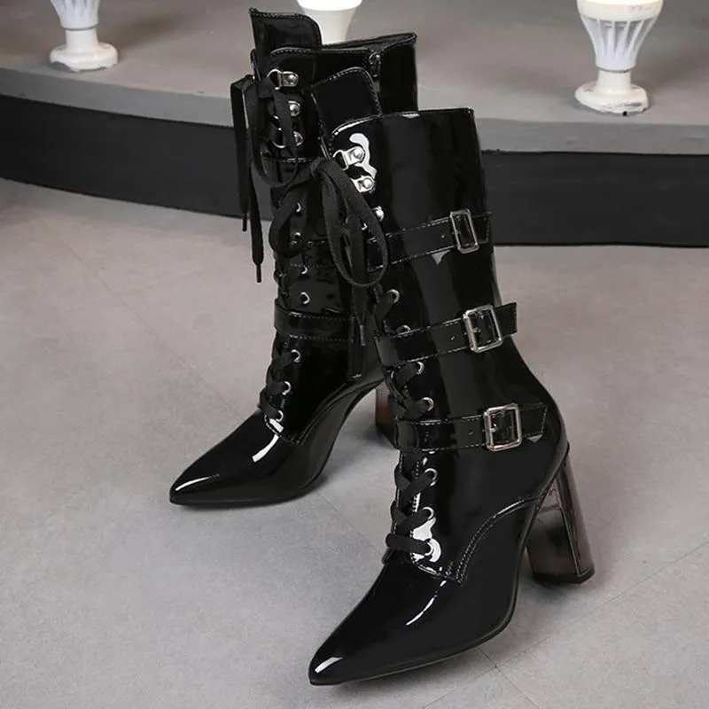 セールス ブーツレディースシューズ21秋の厚いかかと短いイギリス風のシングル全体の試合 ファッション通販 Agroconserg Achic Com Pe