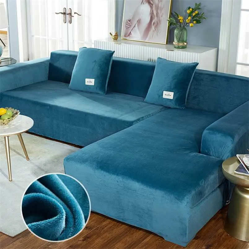 Tecido de veludo, ajuste sofá, poltrona, loveseat ou chaise lounge compra duas capas separadas para cobrir todo o sofá 211102 em forma de L