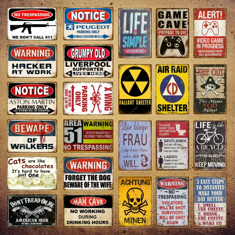 „Man Cave“-Metallschild „Warning Notice Parking Only“-Poster für Pub, Bar, Club, Wanddekoration „Keep Out No Trespassing“ im Vintage-Stil, Größe 30 x 20 cm