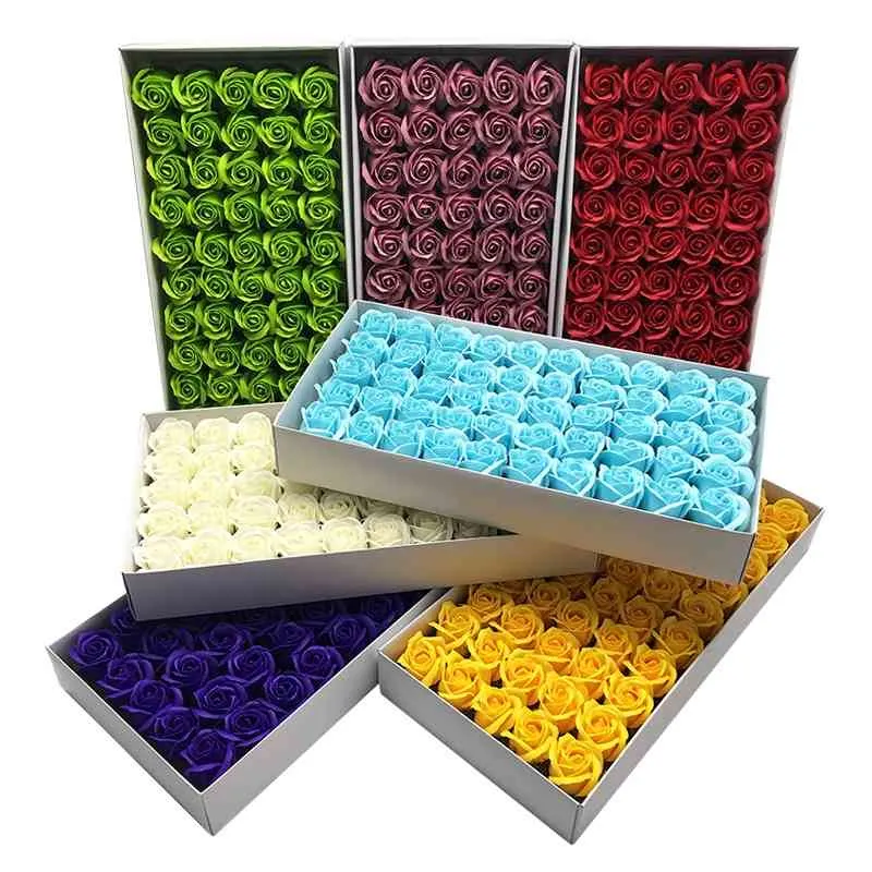 50Pcs/Set Soap Flower Soap Rose Head Beauty Wedding Valentine'S Day Gift Wedding Bouquet Home Decoration Hand Flower Art 210624