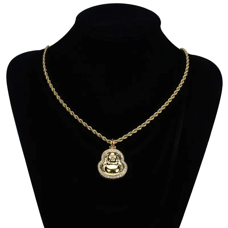 Indian Buddhist Character Maitreya Buddha Pendant Men`s Trendy Necklace Twisted Singapore Chain Buddhist Supplies