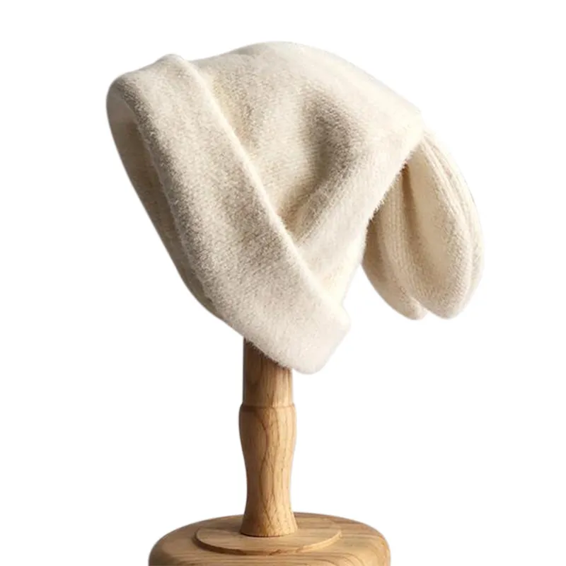 ファッション女性冬のニーズウールの帽子冬の暖かい帽子かわいいバニーの耳のパーソナライズされたお茶の帽子女性ミンクキャップアクセサリー
