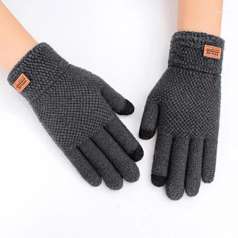 Mujeres de tejido de tejido de lana Invierno Otoño Invierno Guantes de Finger Oficina Mano Homen Accesorios Peluche Femenino Sólido Color1