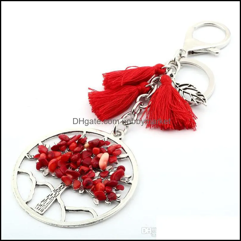 Natural Stone Tree of Life key ring Owl Tassel keychain holders Bag Hangs Fashion Will and Sandy Drop Ship