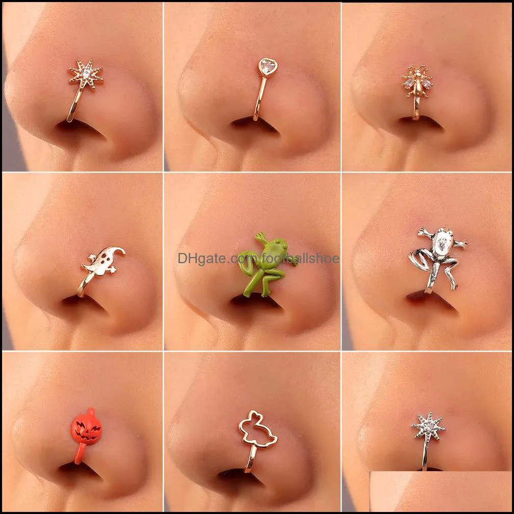 Nose Clip African Retro Copper Inlaid Zircon U-Shaped Nails Adjustable Piercing Jewelry Rings & Studs