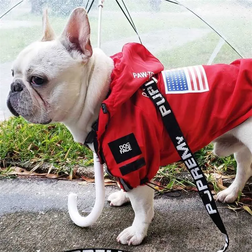 Dogface Pet Roupas Moda Raincoat Windproof Waterproof Waterbreaker Windbreaker Francês Bulldog Reflexivo Casacos Grande S 211028