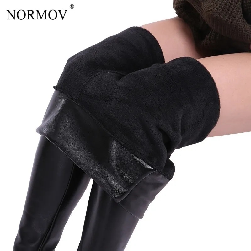 Normov XS-5XL Inverno Plus Size Leggings de Couro Mulheres Calças Cintura Alta Leggings Quentes Grossas Veludo Mulheres Leggins Push up legging 201109