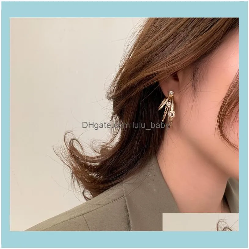 Korean Design Fashion Jewelry Exquisite Luxury Copper Inlaid Zircon Hoop Earrings C-shaped Three Circle Female & Huggie