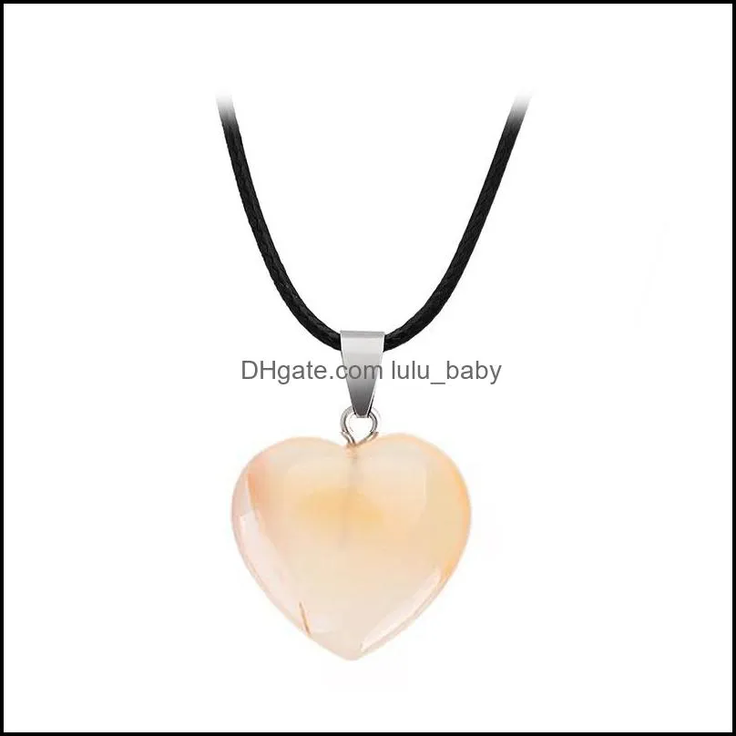 Necklaces & Pendants Drop Delivery Natural Stone Gemstone Pendant With Pu Leather Chain Heart Shape Crystal Quartz Turquoise Charm 2178