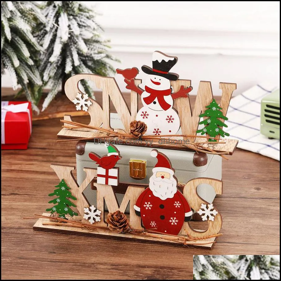 クリスマスの装飾お祝いパーティー用品ホームガーデンビレッジ木製品サンタクロース雪だるまの装飾品ナビダード年デスクトップデコレット