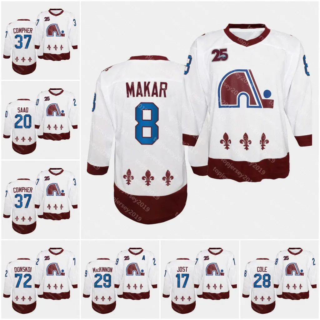 Colorado Avalanche Cale Makar 2021 Reverse Retro Jovem Jersey Kyle Markar Gabriel Landsberg 