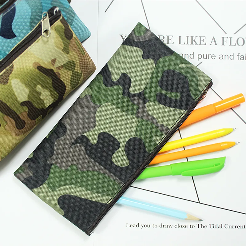 Camouflage Pencil Case Portable Canvas Large Capacity Cosmetic Bag Multifunctional Office Stationery Storage Bags 19*9.5CM