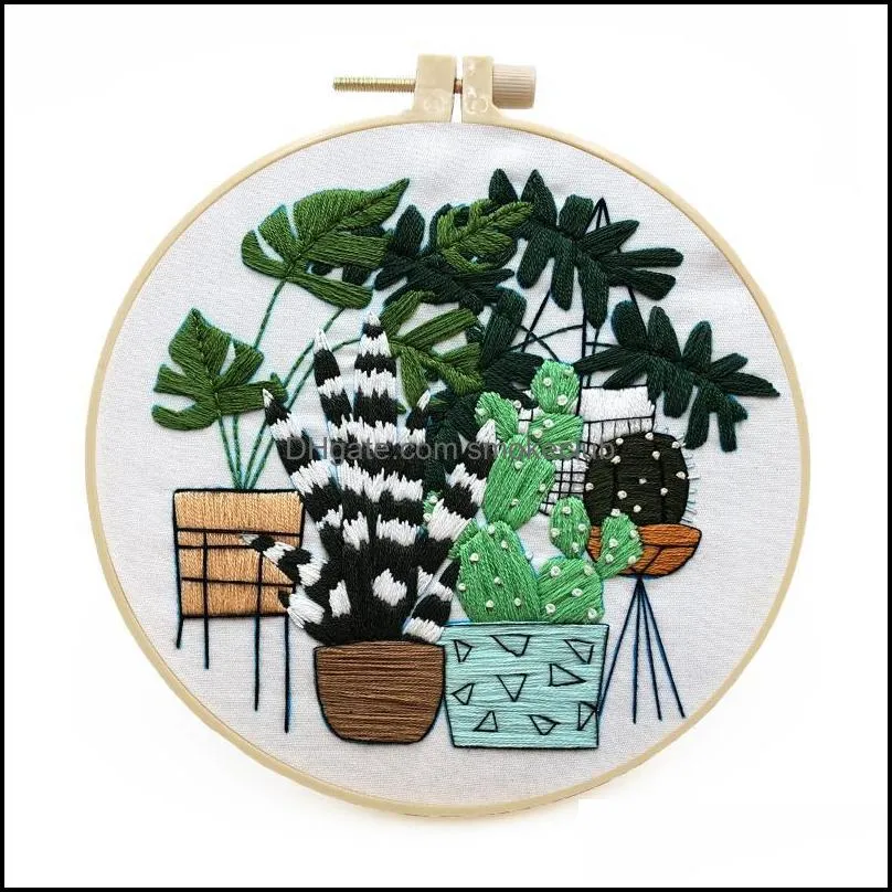 Other Arts And Crafts Cactus Flowers Embroidery Kit DIY Needlework Houseplant Pattern Needlecraft For Beginner(With Hoop)