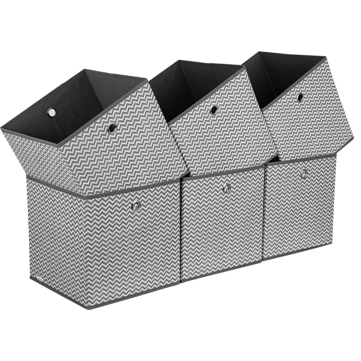 Foldable Storage Cubes Fabric Bins Washable Cloth Box Drawers Collapsible Organizer for Toys Bedroom Shelf Black Set of 6 30x30x30cm (Grey+W