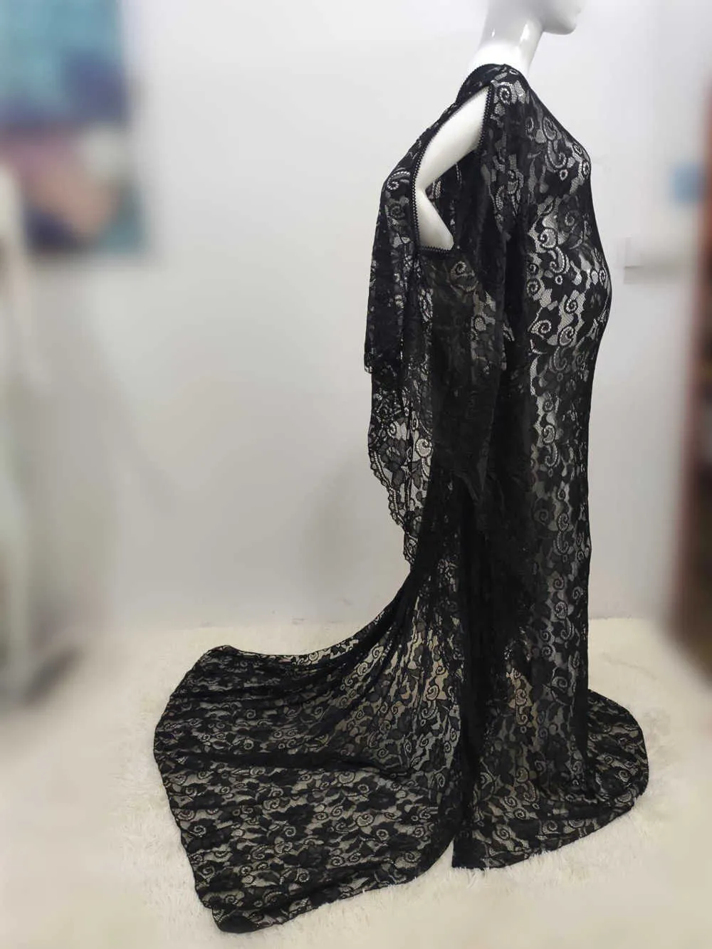 New Black Lace Maternity Dresses For Photo Shoot Sexy Fancy Pregnancy Dress Photography Prop Split Side Pregnant Women Maxi Gown (3)