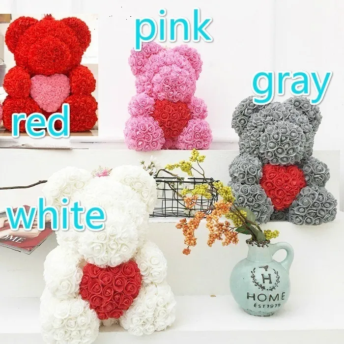 10pcs 40cm with Heart Big Red Bear Rose Flower Artificial Decoration Christmas Gifts for Women Valentines Gift by air11