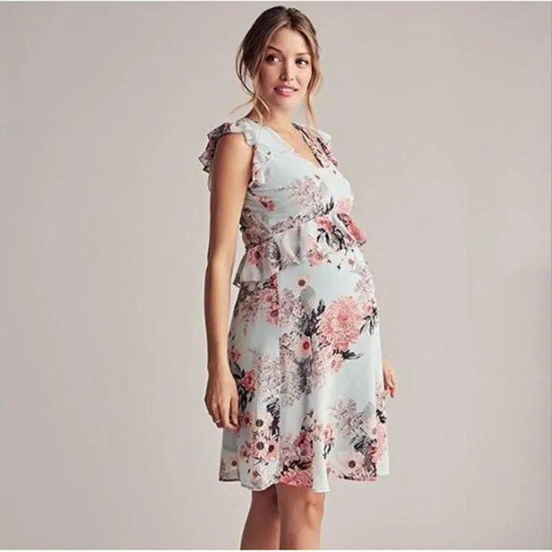 Moederschap jurken jurken zwangerschap kleding zomerjurk bloemen voor po shoot zwangere vrouwen x007