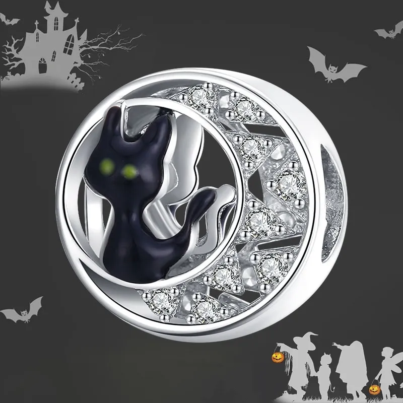 Bamoer 925 Sterling Silver Original Charme Halloween Chat Noir CZ argent pour Marque Bijoux DIY Faire pour les femmes Fille BSC325 Q0531