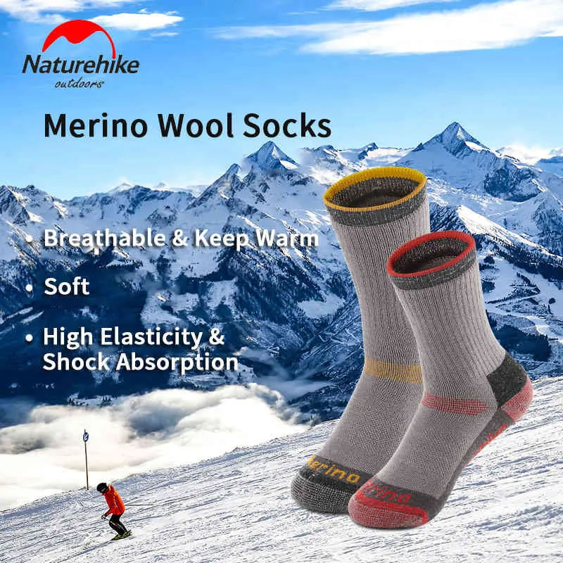 Naturehike Outdoor Thickening Merino Wool Winter Keep Warm Breathable Soft Hiking Climbing Football Men Women High Socks