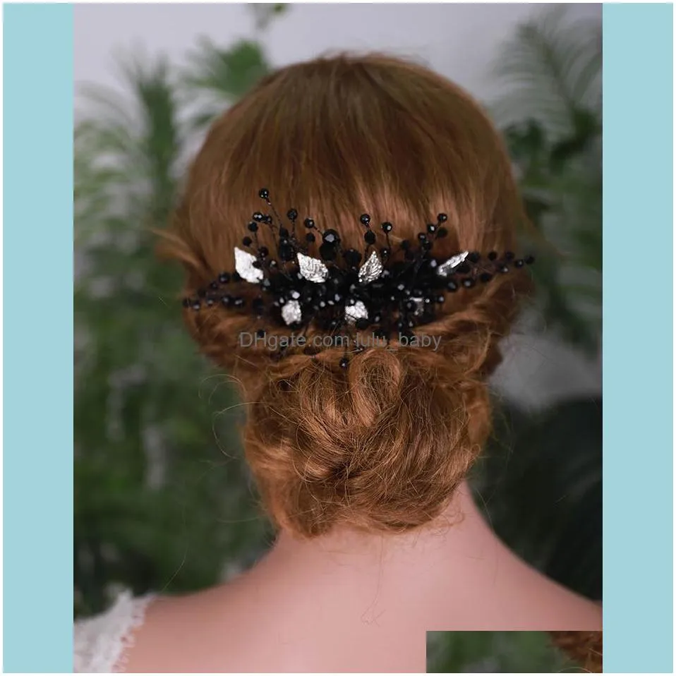 Hair Clips & Barrettes Wedding Accessories Leaves Black Crystal Comb Trendy Jewelry Handmade Bridal Headpieces Christmas Tiara