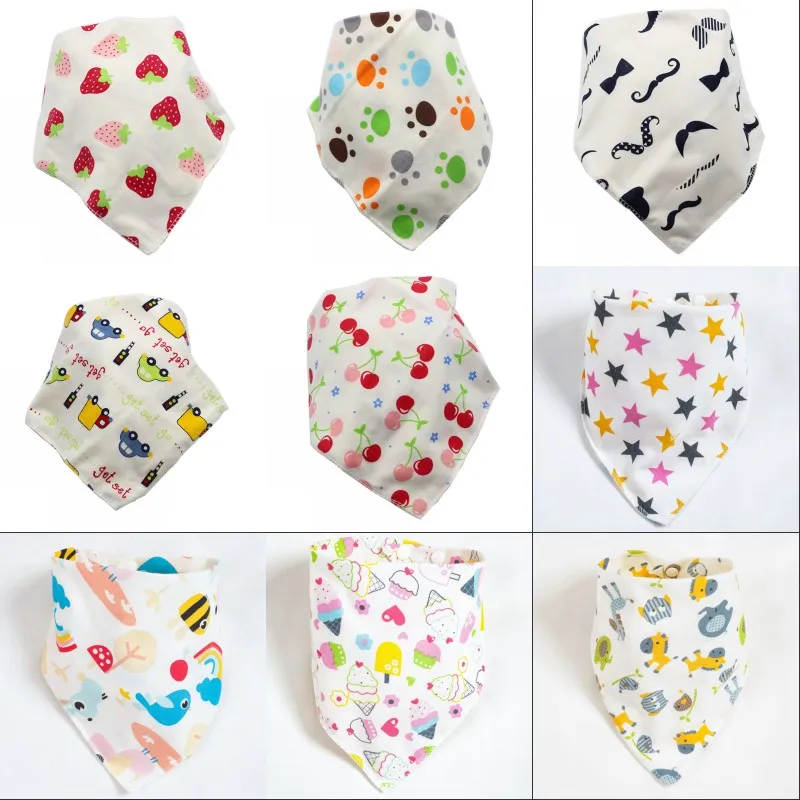 Bébé Imprimer Saliva Serviette Bébé Infant Garçon Fille Vêtements de loisirs Coton Triangle Nouveau-né Turban Bavoir Écharpe Double Snap 421 U2