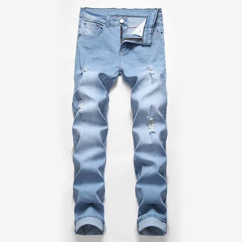 Jeans masculinos marca de moda rasgado homens retalhos oco para fora impresso mendigo calças cortadas homem cowboys demin masculino gota 995258l