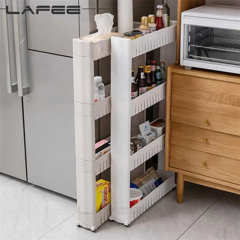 Interspace storage rack shelf pulley mobile kitchen toilet bathroom fridge side seam finishing 211110