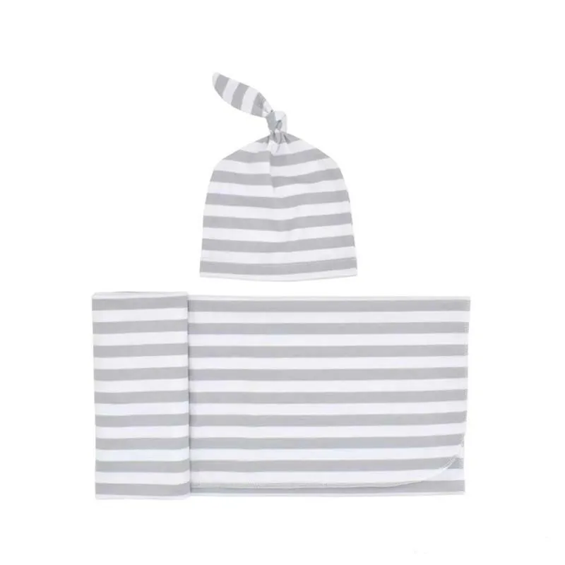 Newborn Stripe Swaddle Blankets+Hats Set Euro America Hot Sale Baby Bedding Infant Toddlers Stretchy Super Soft Swaddles Receiving Blanket