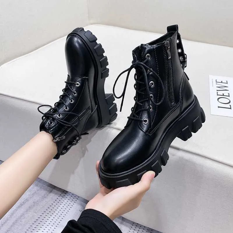 Mulheres Motorcycle Botas Nova Feminina Outono Moda Mulher Jason S Botas Baixo Salto Vintage Fivela Casual Lady Boots H1009