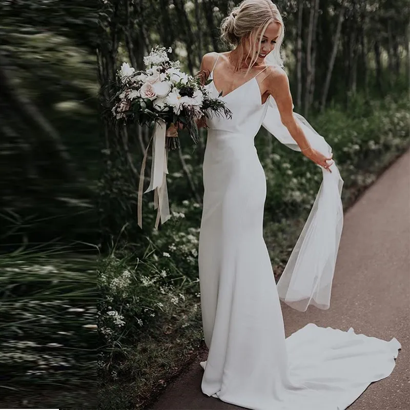 simple summer beach wedding dress Simple A-ine V-neck Open Back Tulle & Lace Wedding Dresses,Beach Wedding  Dresses,MW400