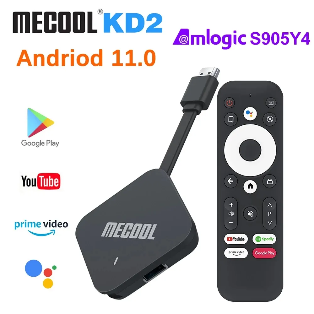 النسخة العالمية الجديدة MECOOL KD2 TV عصا دونغل Amlogic S905Y4 Android 11 4GB 32GB ATV جوجل معتمد مربع التلفزيون 4K BT 5.1 AV1