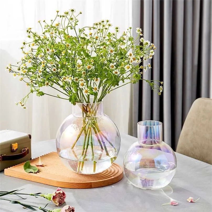 Vaso de cor transparente redondo nórdico decoração de casa acessórios sala de estar quarto presentes 211215