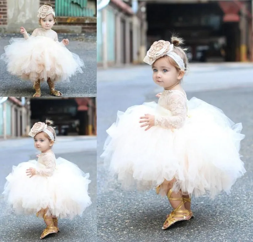 Champagne Tulle Newborn Baby Girls Baptism Dress 1st Birthday Newborn Princess Christening Gown Outfit Baby Girl Party Vestidos 210315