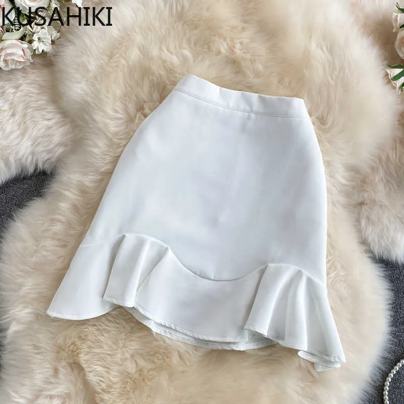 女性のスカート不規則なフリルセクシーなスリムミニスカート夏の韓国高ウエストAラインFaldas Mujer Moda 6H032 210603