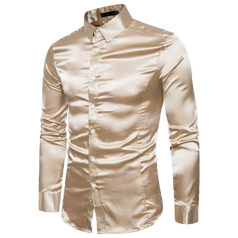 Mens Silk Satin Slim Fit Long Sleeve Party Shirt Solid Color Stand Collar  S-2XL from Dhgate Mens T-Shirts - price 20.07