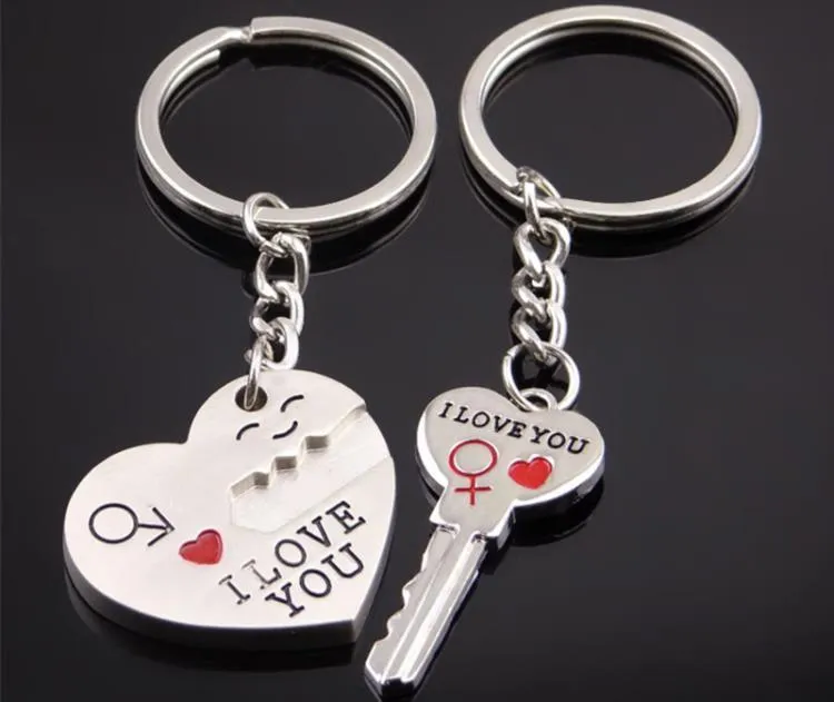 Party Favor Metal creative lover keychain I LOVE YOU Heart Key Ring Romantic car Valentine`s Day gift Couple-I Love-You key chain SN3348