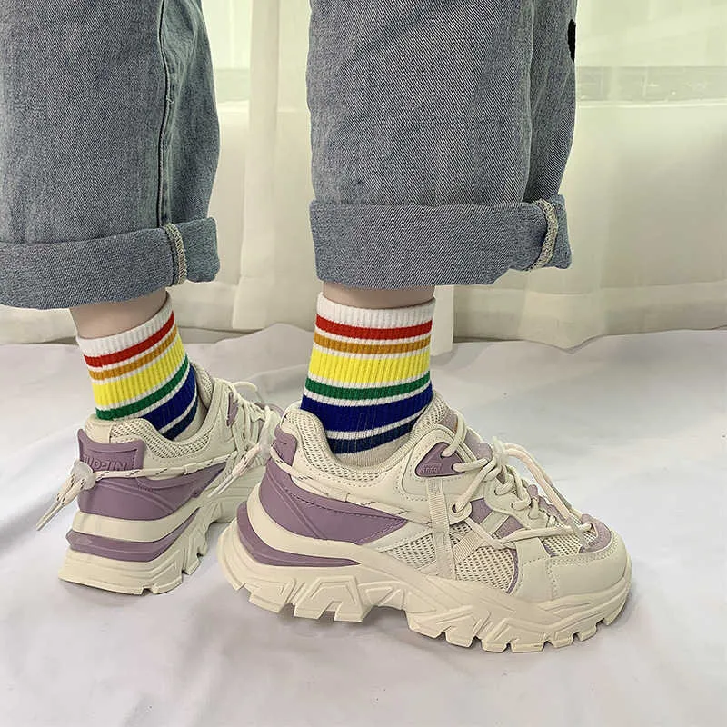 2021 Autumn New Old Shoes Harajuku College Style Casual Women's White Sports Y0907